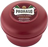 Proraso Shaving Soap inklusive Seifenschale, 150 ml, nährende und feuchtigkeitsspendende Rasierseife für Herren mit Sandelholz & Sheabutter, Made in Italy, Rot