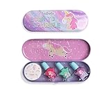 Martinelia Federmäppchen Einhorn Kinder Maniküre Set - Maniküre Set im Etui Mit 3 Bunten Kinder Nagellacken & Aufklebern Einhorn, Sterne, Herzen, Regenbögen - Ungiftiger Mini Wasserlack