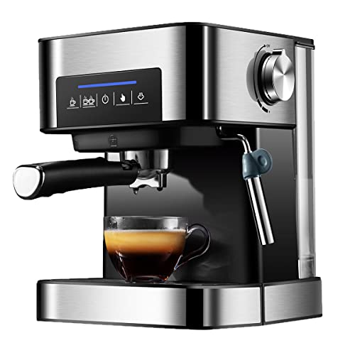ERNP Dampf-Espressomaschine mit Milchaufschäumer, Espressomaschine für Latte, Cappuccino, Mokkamaschine, Edelstahl, 20 bar Pumpendruck