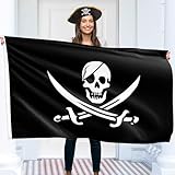 Piratenflagge 90x150 cm mit Ösen – Groß Piratenflagge Kinder – Lebendiger Digitaldruck – Piraten Fahne - Jolly Roger Flagge – Doppelnaht