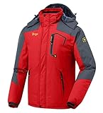 donhobo Herren Winter wasserdichte Winddichte Winterjacke Warme Fleece-Futter Ski Jacken Regenmantel mit Kapuze Rot XL