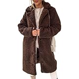 Langer Damenmantel aus Kunstfell, flauschig, Winterjacke, einreihig, Knopf, Strickjacke, Oberbekleidung mit Taschen, coffee, S