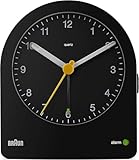 Braun Classic Analogwecker mit Schlummerfunktion und kontinuierlicher Hintergrundbeleuchtung, leises Quarzwerk, Crescendo-Piep-Wecker in Schwarz, Modell BC22B.
