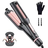 22/25/32/38mm Einstellbar Welleneisen für Haare - 4 In 1 Lockenstab für Beach Waves/Natürlich Wellen/Wasserwellen/Mermaid Waves, Verbrennungsschutz, Anzeige, 4 Temperaturen(140-210°C), Schwarz