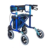 LQRCTRY 4-Rad-Rollator, Rollator mit 4 Rädern, klappbar, Sitz, Bremsen, Tasche, höhenverstellbar 77–94,5 cm, Blau, maximale Tragkraft 136 kg