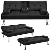 Yaheetech Klappbares Schlafsofa Couch Sofa mit Schlaffunktion Bettsofa mit Großer Liegefläche von 167 cm L × 94 cm B fürs Wohnzimmer/Schlafzimmer/Heimkino/Gästezimmer Schwarz