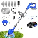Akku Rasentrimmer Mit Akku Und Ladegerät,21V Freischneider Akku Mit Metall Messer,Elektro-Trimmer Garten Rasen Unkraut Trimmer Gartenkantenfräser Für Garten