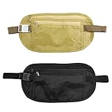 2 Stück verdeckter Geldgürtel, Anti-Diebstahl-Sicherheits-Gürteltasche, Sport-Gürteltasche, Verstellbarer Hüftgurt, wasserdichte Reisetasche für Handy, Reisepass, Bargeld (Beige, Schwarz)