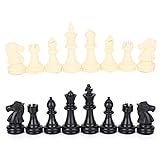 MAGT Schachfiguren-Set, Tragbare Internationale Schachspiel Kunststoff Schach-Set komplett Chessmen Set Schwarz Weiß für Erwachsene und Kinder mit 60 Spielregeln Karten (Größe : 64MM)