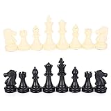 MAGT Schachfiguren-Set, Tragbare Internationale Schachspiel Kunststoff Schach-Set komplett Chessmen Set Schwarz Weiß für Erwachsene und Kinder mit 60 Spielregeln Karten (Größe : 64MM)
