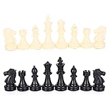 MAGT Schachfiguren-Set, Tragbare Internationale Schachspiel Kunststoff Schach-Set komplett Chessmen Set Schwarz Weiß für Erwachsene und Kinder mit 60 Spielregeln Karten (Größe : 64MM)