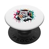 Weibliche Nerdy Gamer Katze frisst Pizzascheibe PopSockets mit austauschbarem PopGrip