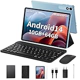 JIKOCXN Tablet 10 Zoll Android14 Tablets, 4GB RAM + 64GB ROM (1TB TF), Octa Core Tablet mit Tastatur, 1280 x 800 FHD Bildschirm, 6000mAh Akku, GPS, WLAN, Bluetooth5.0, Dual Kamera (Blau)