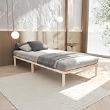 Hansales Bettgestell 80x200 cm Lisette mit Lattenrost mit Füßen – Futonbett aus Vollholz mit Rollrost – Bettrahmen 300 kg belastbar – Stabiles Holzbett ­– unbehandeltes FSC®-zertifiziertes Massivholz