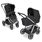 ABC Design 2in1 Kinderwagen Samba Set – Kombikinderwagen für Neugeborene & Babys – inkl. Babywanne & Buggy Sportsitz – Radfederung & höhenverstellbarer Schieber – Farbe: black dots