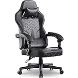 Dowinx Gaming Stuhl Racing Gamer Stuhl mit Frühling Kissen, Ergonomischer Gaming Sessel mit Lendenwirbelstütze, Bürostuhl PU Leder PC-Stuhl Verbreiterte Rückenlehne 150KG (Schwarz)