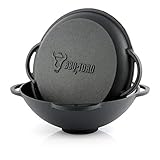 BBQ-Toro Gusseisen Kazan mit Deckel | 6,9 Liter | Traditioneller Gusstopf | Kasan mit abgeflachtem Boden, Grillwok preseasoned-bereits eingebrannt | Schmortopf zum Kochen, Schmoren, Braten, Frittieren