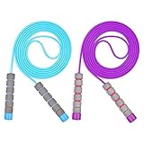 Flintronic Sprungseil Kinder, 2 Stück Verstellbare Springseil Kinder mit Hautfreundlichen Schaumgriffen, 260CM Springseil für Männer Frauen Kinder Fitness Training Spiel Spiel (Blau+Lila)