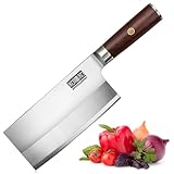 HOSHANHO Ultrascharfes Hackmesser 7 inch, chinesisches Hackmesser aus Pulverstahl und Kohlenstoffstahl, Metzgermesser mit Holzgriff, Fleischerbeil für Zuhause und das Restaurant