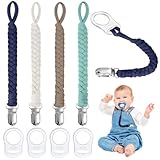 Aolso Schnullerketten Baumwolle Schnullerketten, 4pcs Baby Schnullerkettenclips, Schnullerketten für Mädchen und Jungen, Schnuller, Geflochtene Schnullerkette (Königsblau/Grün/Braun/Grau)