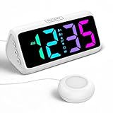 Wecker Laut für Tiefschläfer, Lauter Wecker mit Vibration, Doppelalarm, RGB-Anzeige, 5 Helligkeitsstufen, 4 Lautstärken, Snooze, Vibrationswecker für ältere Menschen Teenager Gehörlose Hörgeschädigte