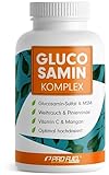 Glucosamin Komplex hochdosiert, 120 Kapseln, Hochwertige Matrix mit Glucosamin, Weihrauch, MSM, Pinienrinde, Mangan und natürlichem Vitamin C aus Hagebutten-Extrakt, optimal hochdosiert, Monatsvorrat