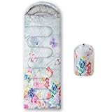 HOSIMA Schlafsack mit Bunter Blumen-Schmetterlings-Druck,für Kaltes Klima,für Erwachsene,Mädchen und Jungen,wasserdicht,für Herren, warm,Camping,Wandern,Outdoor,Reisen,Jagd, Kompressionssack(Blumen)