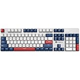 Qisan Mechanische Gaming-Tastatur, kabelgebunden, blaue LED-Hintergrundbeleuchtung, blauer Schalter, volle Größe, 104 Tasten, US-Layout-(weiß/blau/rot)
