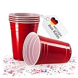 Vivaloo 50 Partybecher wiederverwendbar - Original American Red Cups Trinkbecher, Original Größe 16oz (473ml) Getränkebecher - Spülmaschinengeeignete Rote Party Plastikbecher