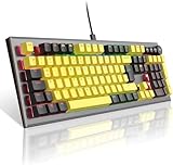 PowerLead Mechanische Gaming-Tastatur, kabelgebundene Tastatur Rainbow RGB Backlit 104-Tasten-Gaming-Tastatur mit Abnehmbarer programmierbare Einstellungen mit N-Key-Flip für Windows