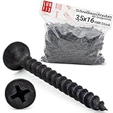 Lun Fix Schnellbauschrauben 3,5 x 16 mm (1000 Stück) | Trockenbauschrauben Mit Grobgewinde | Schwarz Rigipsschrauben für Gipskartonplatten, Gipskartonschrauben, Gipsplattenschrauben, Schnellschrauben