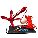 BeGrit Verzinkt Anker Gusseisen Faltanker 1,5KG Ankerset Rot mit Ø 6mm 10 Meter Ankerleine Für Boot SUP Paddle