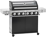 RÖSLE Gasgrill BBQ-Station VIDERO G6-S Schwarz, Grill mit 6 Edelstahlbrennern, extra Primezone und Seitenbrenner, klappbare Seitentische, VARIO+, pulverbeschichteter Stahl