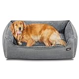 Feandrea Hundebett, Hundekissen in Leinenoptik, Hundekorb, erhöhte Ränder, rutschfeste Unterseite, Bezug abnehmbar waschbar, XL, für große Hunde, 110 x 75 x 27 cm, hellgrau PGW12GG