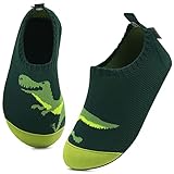 Kyopp Kinder Hausschuhe Junge Mädchen Pantoffeln Aquaschuhe Atmungsaktive Rutschfest Barfussschuhe Slipper Kindergarten Unisex (Stricken-Dinosaurier 30/31 EU)