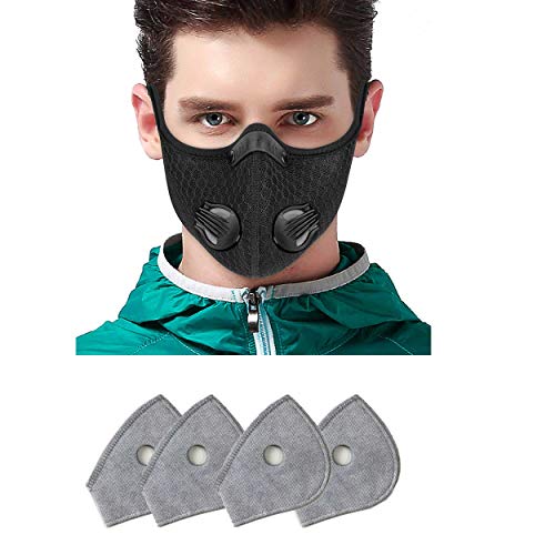 Sportmaske - Sport Maske mit Ventil fürs Training - Mundschutz Maske mit Filter - Atemschutzmaske mit Ventil - Schutzmaske mit Aktivkohle Filter - Masken mit Ventil von Toys4Boys (4-Filters)