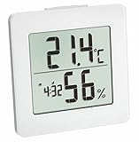 TFA Dostmann Thermometer Hygrometer digital, 30.5033.02, Innentemperatur, Luftfeuchtigkeit, Uhrzeit inkl Datum, Max.Min.-Werte, weiß