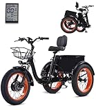 KAKIGO E-Bike 3 Rad für Erwachsene,Elektro Dreirad Fahrrad 48V 15Ah Akku, Lasten Ebike Klapprad 50 * 10 cm Fatbike, 25km/h, Dreirad für senioren Reichweite bis zu 55-110Km