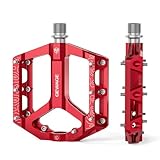 GEWAGE MTB Pedale Fahrradpedale Set – Flat Pedale für Mountainbike & Gravel Bike, rutschfest & langlebig, Aluminiumlegierung, CNC-gefräst, 9/16' Achse, einfache Installation (Rot)