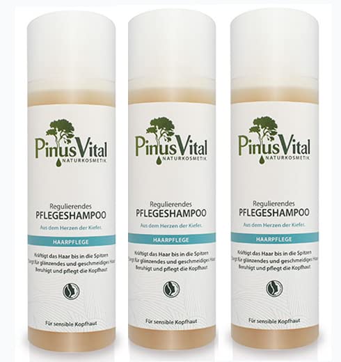 Pinus Vital – Regulierendes Pflegeshampoo 3x200 ml– Naturkosmetik – Haarshampoo für trockene, juckende und schuppige Kopfhaut – Vegan ohne Silikone