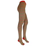 VEGATEKSA Damen Gestreifte Strumpfhose -aus Gekämmter Baumwolle–Oeko-Tex Standard 100 Zertifiziert- Hautfreundlich-Vielen Farben (DE/NL/SE/PL, Alphanumerisch, S, Regular, Regular, Grün Rot)