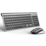 JOYACCESS J Tastatur Maus Set Kabellos, 2.4G Ultra Dünne Funktastatur mit Maus, Ergonomischer und Leise 2400DPI Optische Maus für PC/Laptop/Smart TV(QWERTZ, Deutsches Layout) - Schwarz und Grau