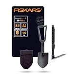 Fiskars Klappspaten für Camper und Bergsteiger, Auch als Schaufel und Hacke einsetzbar, Mit Canvas-Tasche, Länge (ausgeklappt): 59 cm, Gehärteter Borstahl, Schwarz, 1000621