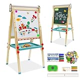 Kinder Staffelei mit Papierrolle doppelseitiges Whiteboard und Kreidetafel verstellbare Standstaffelei mit Zahlen und anderem Zubehör für Kinder und Kleinkinder