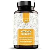 Vitamin D3 & K2 Tabletten - 240 Hochdosierte Tabletten (1 alle 5 Tage) - Premium Sonnenvitamine für Gesunde Knochen, Muskeln und Immunsystem - Vegetarisch - Hergestellt von Nutravita