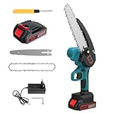 Elektrische Mini-Kettensäge, kabellos, 8 Zoll, tragbare elektrische Kettensäge, automatische Schmierung, stufenlose Geschwindigkeit, für Äste, Hof, Haus und Garten (blau)
