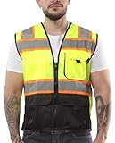 Kolossus Hochwertige Warnweste mit mehreren Fronttaschen, ANSI-Klasse 2 konform, Schwarz , 5XL