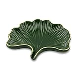 YoHyien Keramik Seifenschale mit Ablauf, Ginkgo-Blattförmige Seifenschale, Seifenablage Waschbecken, Seifenhalter, Seifenteller für Badezimmer, Dusche und Küche (Grün)