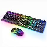 MOOJAY Kabellose Tastatur und Maus RGB Hintergrundbeleuchtung, Wiederaufladbare 2,4 G Leuchtende Gaming Tastatur mit Ergonomischem Kabellosen Dual Mode Mäuse Set, für PC/Laptop/Windows – Schwarz