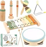 Musikinstrumente für Kinder, Babys-Musikspielzeug, 6 in 1 Montessori Spielzeug Percussion Instrumente Holz mit Trommel Kinder, Xylophon, Musik Lernspielzeug Geschenk für Baby Mädchen Junge